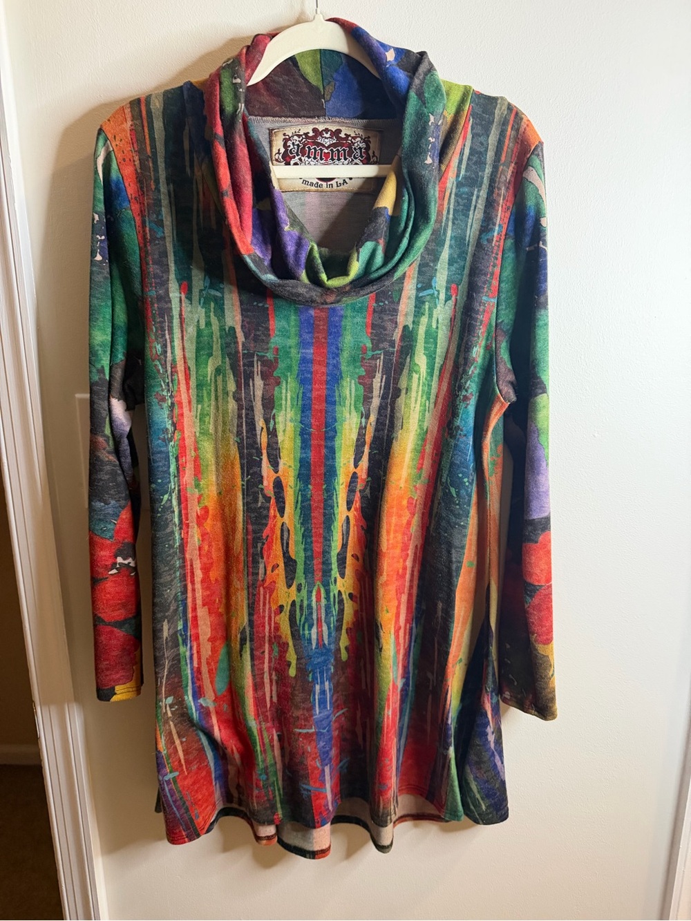 AMMA Made in LA Multicolor Abstract Cowl Neck Dress Size L